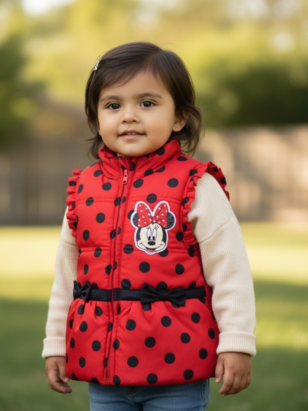 Disney Minnie Mouse Red Polka Dot Puffer Vest Toddler Size 2T Excellent Conditio